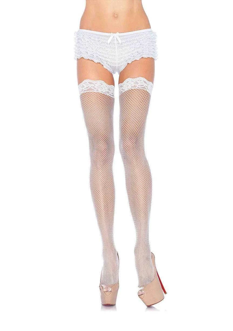 Leg Avenue White Lace Fishnet Thigh High Stockings 3 Leg Avenue White Lace Fishnet Thigh High Stockings