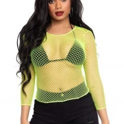 Leg Avenue Neon Lime Long Sleeve Net Top Clothing
