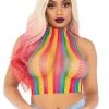 Leg Avenue Rainbow High Neck Mesh Crop Top Women's