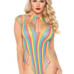Leg Avenue Rainbow Shredded Opaque Cut-Out Bodysuit Hosiery