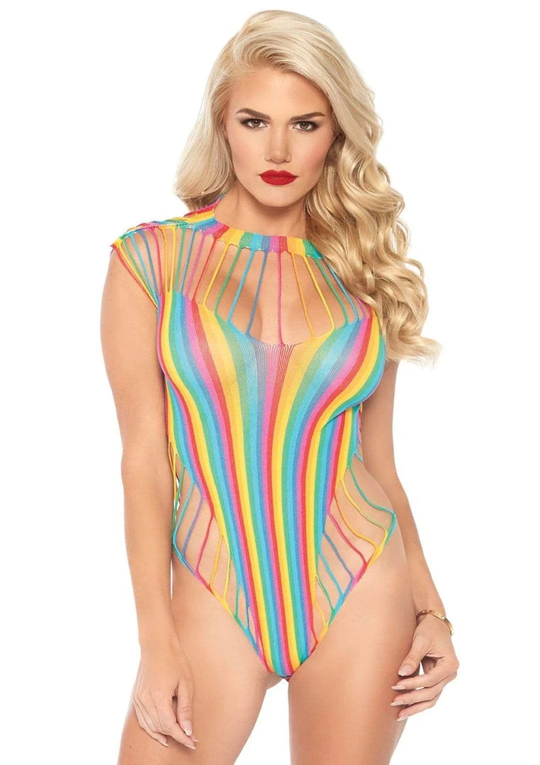 Leg Avenue Rainbow Shredded Opaque Cut-Out Bodysuit Hosiery 3 Leg Avenue Rainbow Shredded Opaque Cut-Out Bodysuit Hosiery