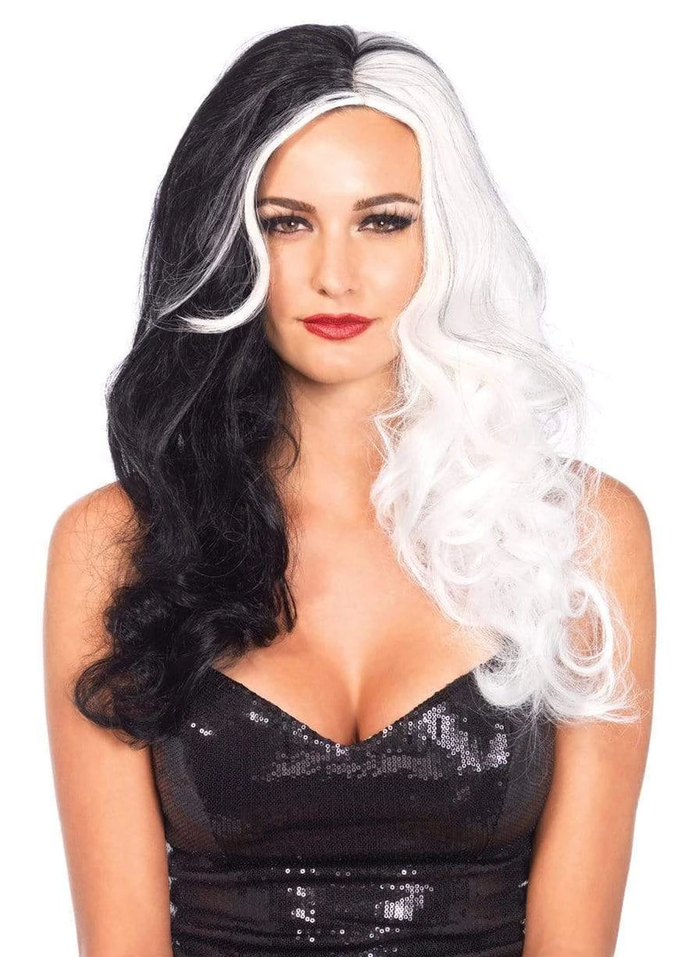 Leg Avenue Two Tone Black And White Villain Wig Halloween 3 Leg Avenue Two Tone Black And White Villain Wig Halloween