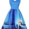 Malltop Blue Snow Scene Christmas Print Dress