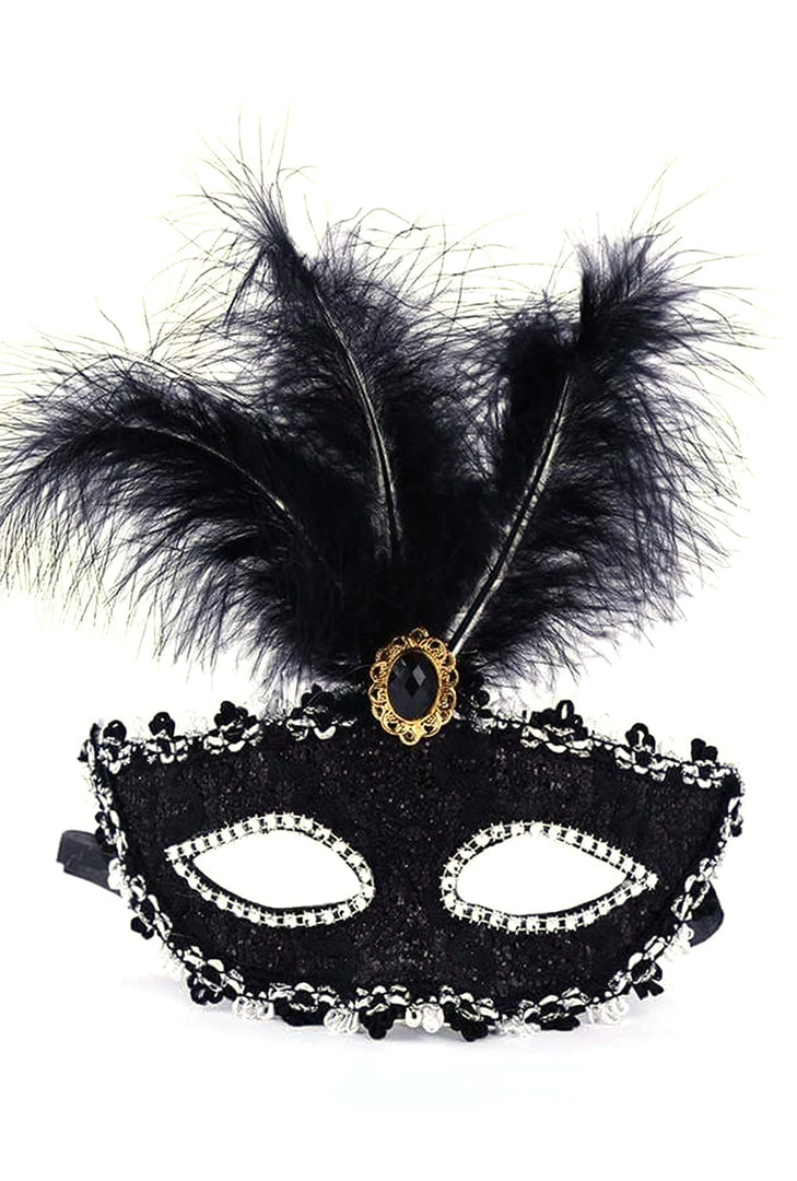Gold Star Lace Silver And Black Feather Mask 3 Gold Star Lace Silver And Black Feather Mask