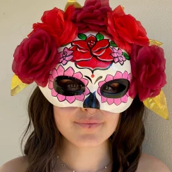 TomFoolery Day Of The Dead Floral Red Half Mask