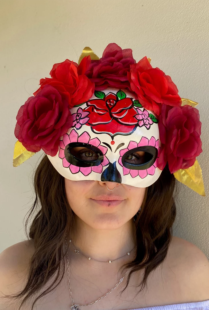 TomFoolery Day Of The Dead Floral Red Half Mask 3 TomFoolery Day Of The Dead Floral Red Half Mask