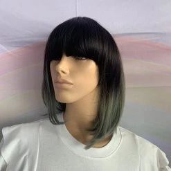 Bell's Wigs Ombre Black To Green Grey Deluxe Bob Wig