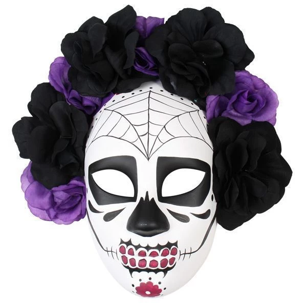 Hurly-Burly Purple And Black Floral Day Of The Dead Mask 3 Hurly-Burly Purple And Black Floral Day Of The Dead Mask