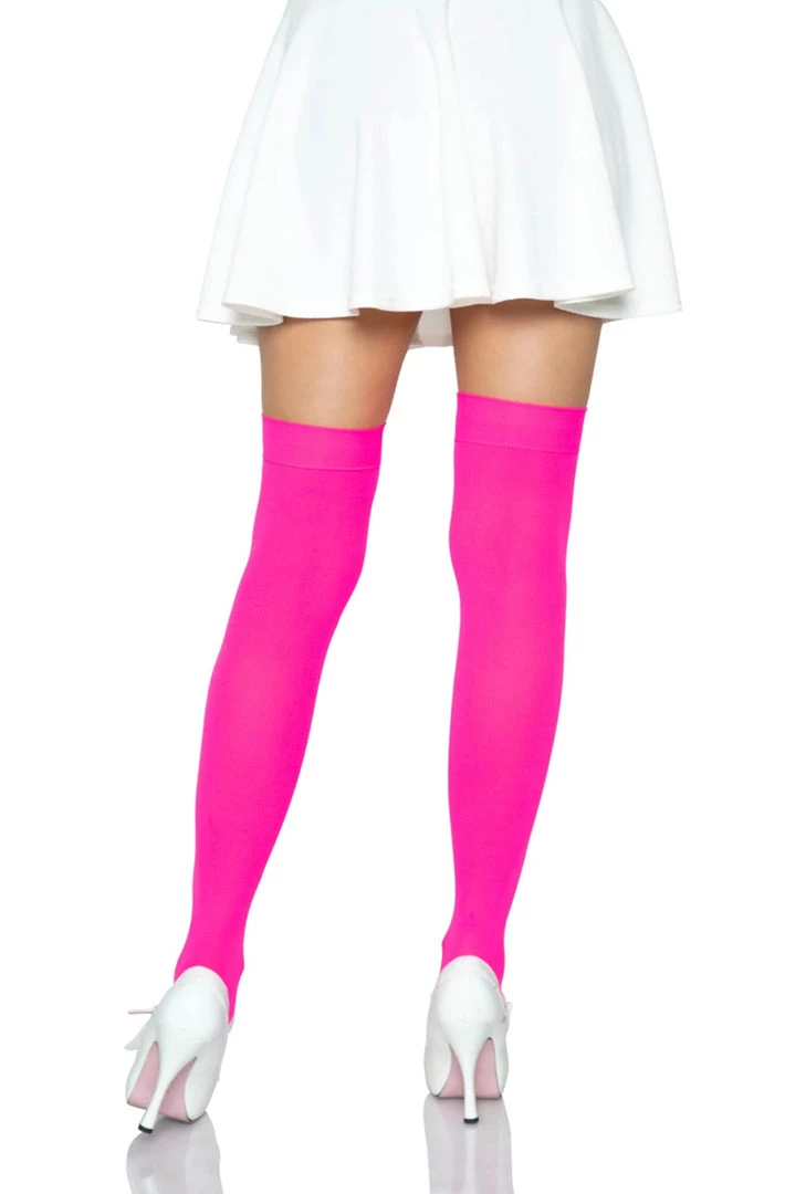 Leg Avenue Neon Pink Nylon Thigh Highs 4 Leg Avenue Neon Pink Nylon Thigh Highs