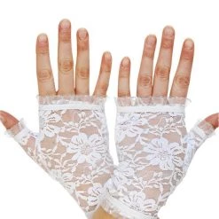 TomFoolery White Lace Fingerless 80's Gloves