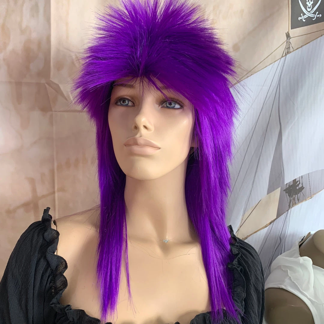 Bell's Wigs Bright Purple 80's Deluxe Mullet Wig 3 Bell's Wigs Bright Purple 80's Deluxe Mullet Wig