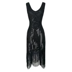 Hurly-Burly Elegant Black Beaded Gatsby Dress