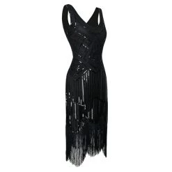 Hurly-Burly Elegant Black Beaded Gatsby Dress
