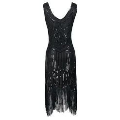 Hurly-Burly Elegant Black Beaded Gatsby Dress