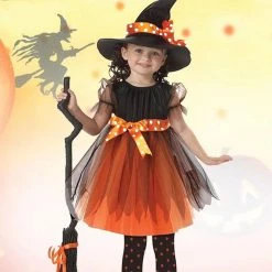 Malltop Girls Orange And Black Witch Costume Children's And Infants