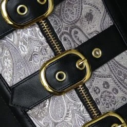 Malltop Black And Silver Steel Boned Steampunk Corset