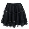 Malltop Women's Black Tulle Mini Skirt With Lace Trim