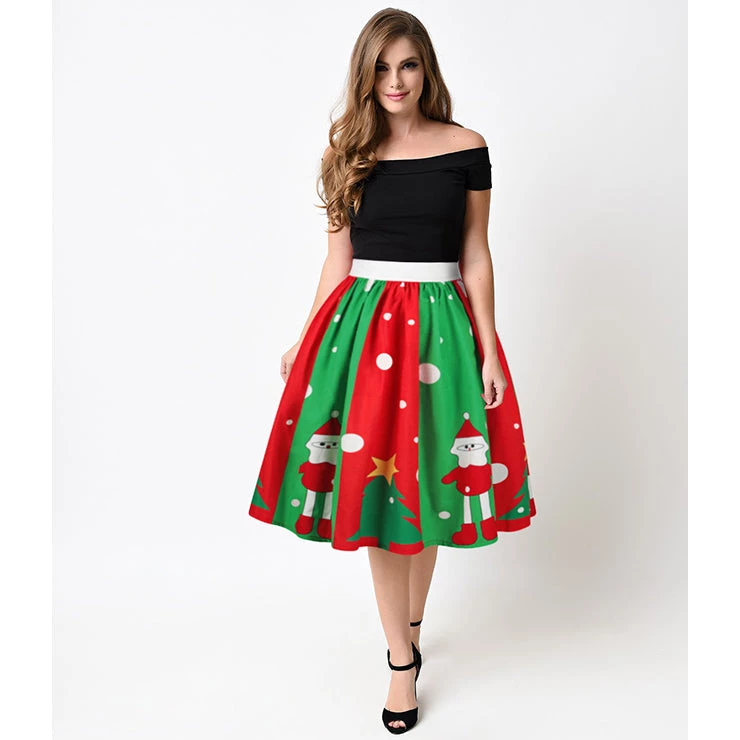 Malltop Christmas Costumes Red And Green Christmas Swing Skirt 5 Malltop Christmas Costumes Red And Green Christmas Swing Skirt