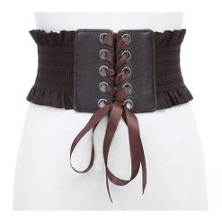 Hurly-Burly Ruffled Elastic Corset Belt Dark Brown Belts & Harnesses