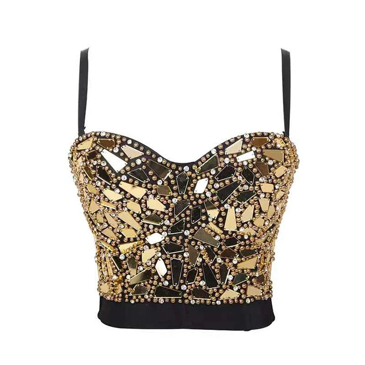Malltop Sexy Gold Sequins And Beads Bustier Crop Top 3 Malltop Sexy Gold Sequins And Beads Bustier Crop Top