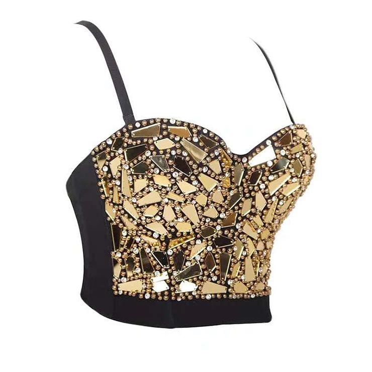 Malltop Sexy Gold Sequins And Beads Bustier Crop Top 4 Malltop Sexy Gold Sequins And Beads Bustier Crop Top