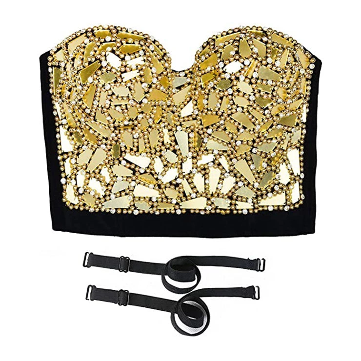 Malltop Sexy Gold Sequins And Beads Bustier Crop Top 6 Malltop Sexy Gold Sequins And Beads Bustier Crop Top