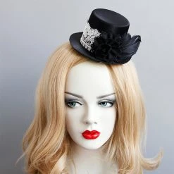 Malltop Black Satin And Lace Mini Top Hat Hats & Headwear