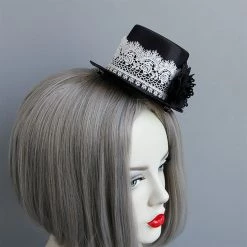 Malltop Black Satin And Lace Mini Top Hat Hats & Headwear