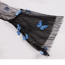 Malltop Black Lace Sleeved Dress With Blue Butterflies