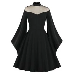 Malltop Black Gothic Bell Sleeve Dress