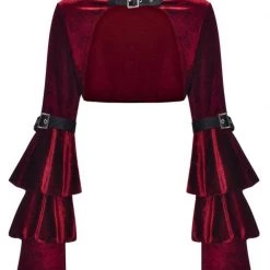 Malltop Cropped Blood Red Velvet Steampunk Shrug Outerwear