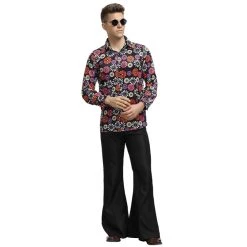 Malltop 60's - 70's Disco & Hippie Men's Floral 1960's Suit With Flared Pants