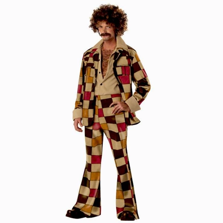 Malltop Men's 70's Brown Checked Disco Suit 60's - 70's Disco & Hippie 3 Malltop Men's 70's Brown Checked Disco Suit 60's - 70's Disco & Hippie