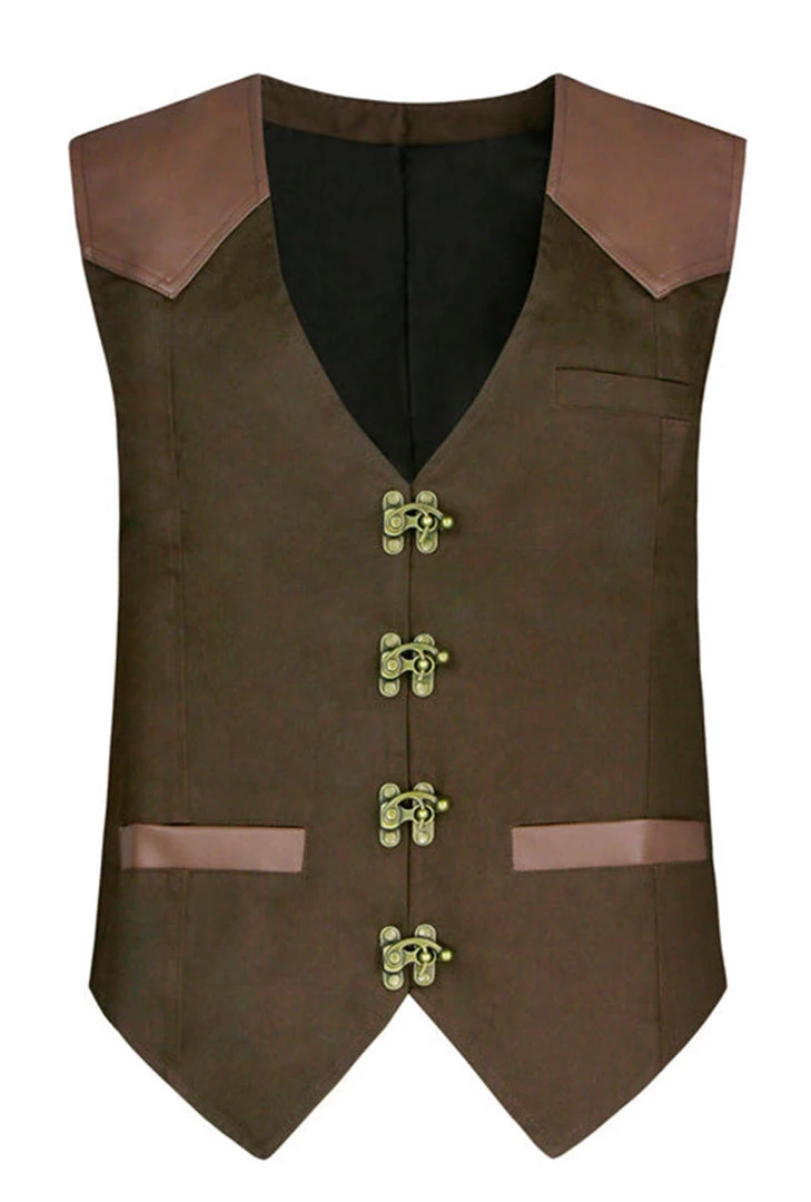 Malltop Men's Brown Steampunk Waistcoat Adults 3 Malltop Men's Brown Steampunk Waistcoat Adults
