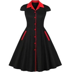 Malltop 50's Styled Black And Red Swing Dress Dresses