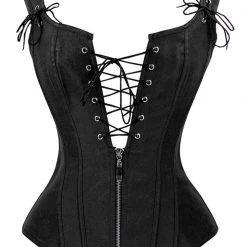 Malltop Corsets Black Suede Strappy Corset With Zip