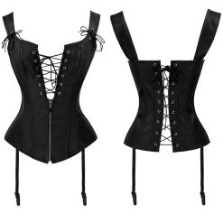 Malltop Corsets Black Suede Strappy Corset With Zip