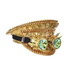 Malltop Gold Sequin Rhinestone Hat With Spiked Goggles