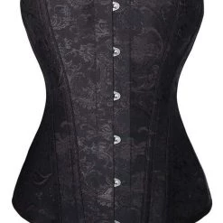 Malltop Corsets Black Steel Jacquard Overbust Corset