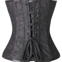 Malltop Corsets Black Steel Jacquard Overbust Corset