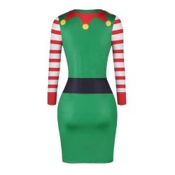 Malltop Christmas Costumes Printed Elf Bodycon Dress