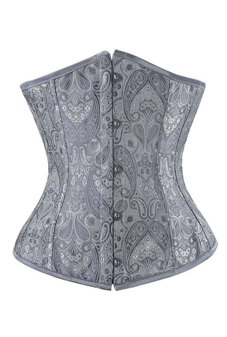 Malltop Corsets Steel Boned Grey Jacquard Underbust