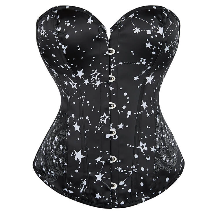 Malltop Corsets Black And Silver Star Steel Boned Corset 3 Malltop Corsets Black And Silver Star Steel Boned Corset