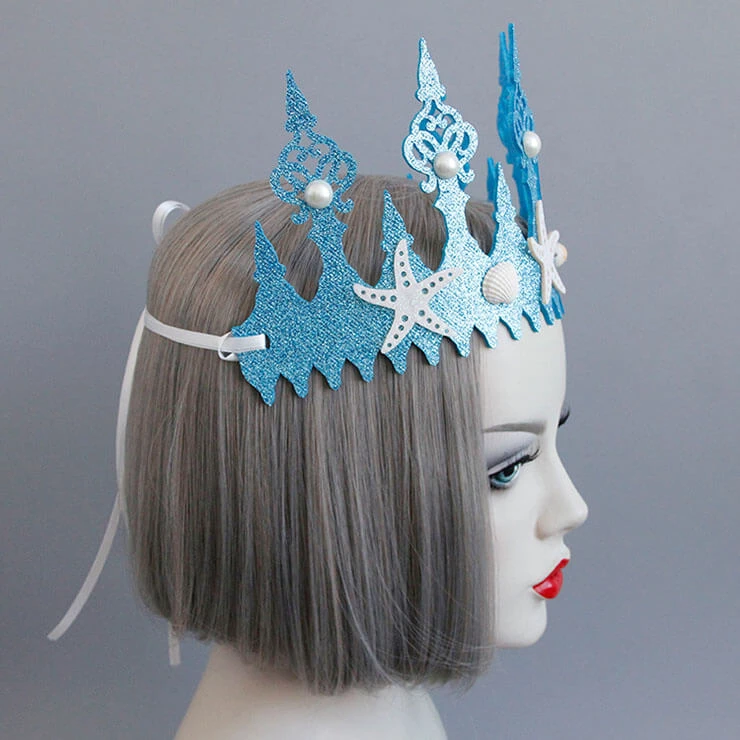 Malltop Blue Mermaid Starfish Crown Headbands 4 Malltop Blue Mermaid Starfish Crown Headbands