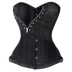 Malltop Black Jacquard Steel Boned Corset With Zip