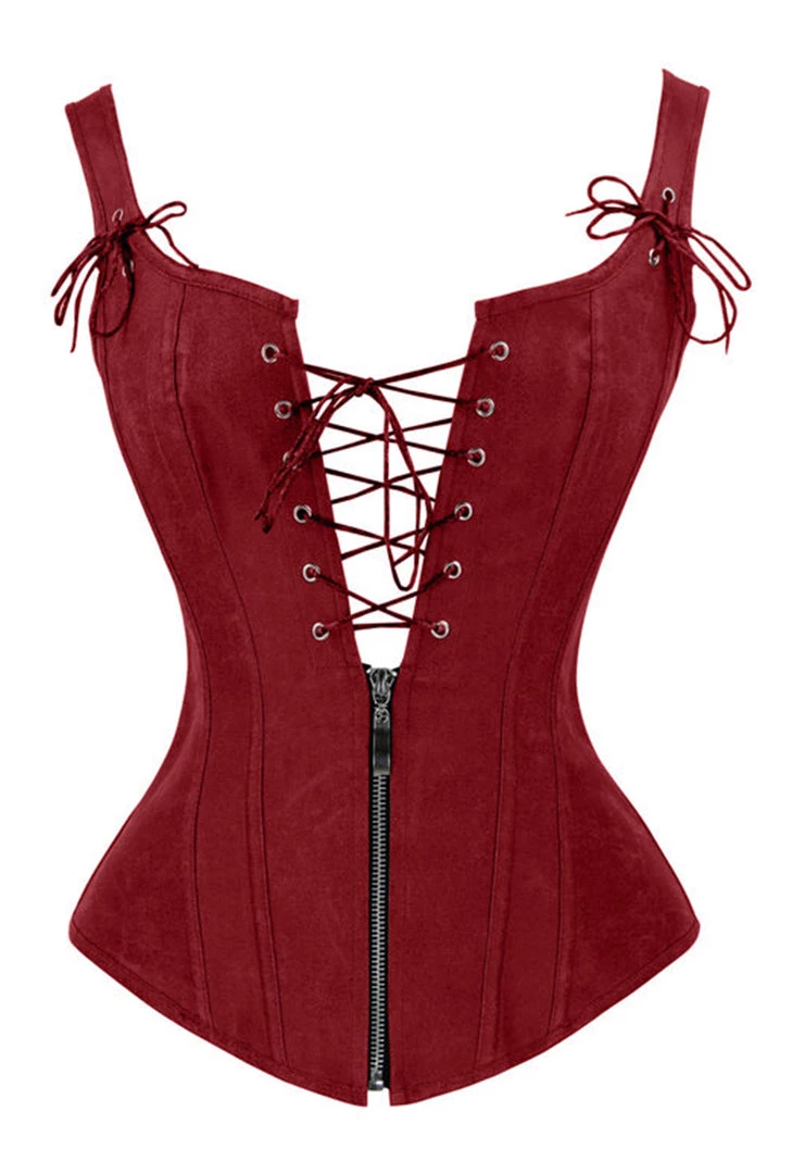 Malltop Burgundy Strappy Corset With Zip