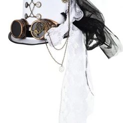 Malltop White Lace Embellished Steampunk Hat With Goggles