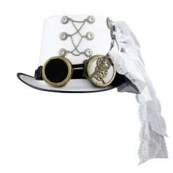 Malltop White Lace Embellished Steampunk Hat With Goggles