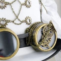 Malltop White Lace Embellished Steampunk Hat With Goggles 7 Malltop White Lace Embellished Steampunk Hat With Goggles