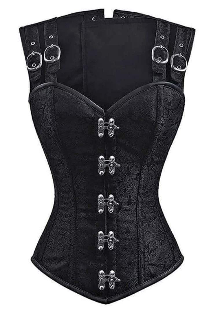 AnneCart Overbust Corsets Black Jacquard Pirate Steampunk Corset Vest